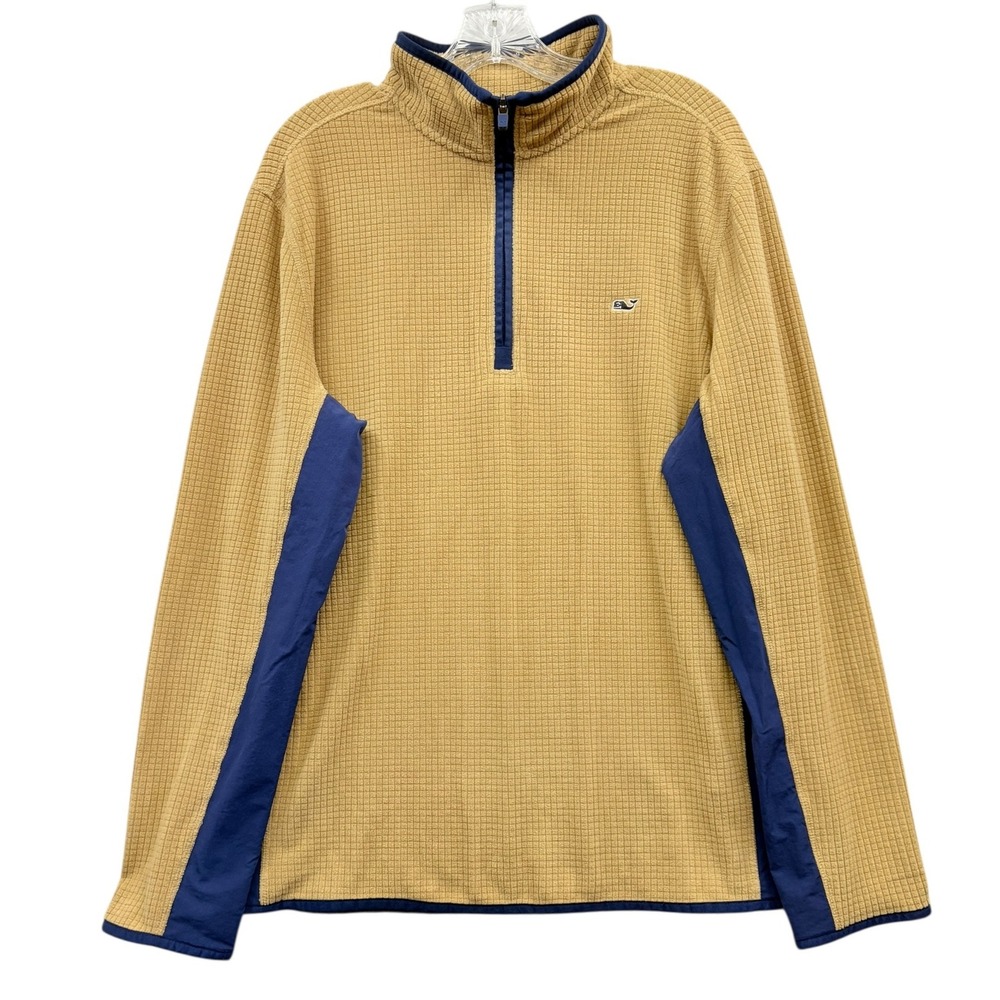 Vineyard Vines Mens Fleece Quarter Zip Pullover Long Sleeve Beige Blue Size L